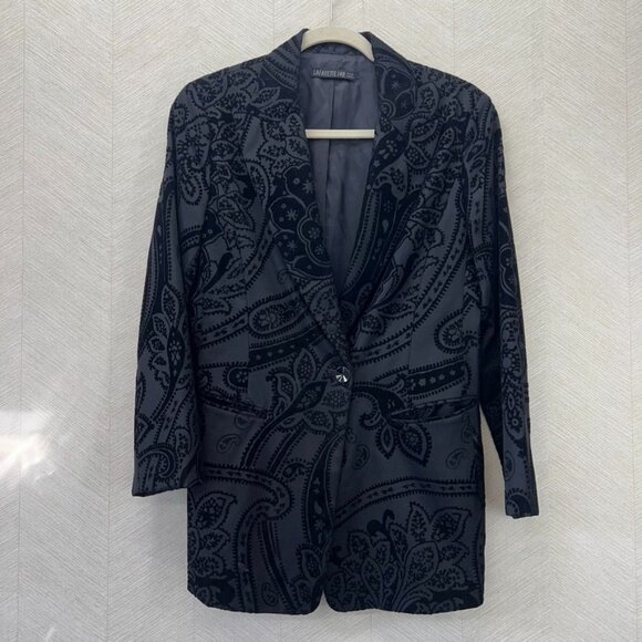 Lafayette 148 Woman’s Black 100% Wool Paisley Velvet Brocade Floral Blazer Size